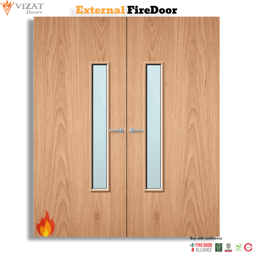 External Plywood Paint Grade 18G Glazed Pair FD30 Fire Door
