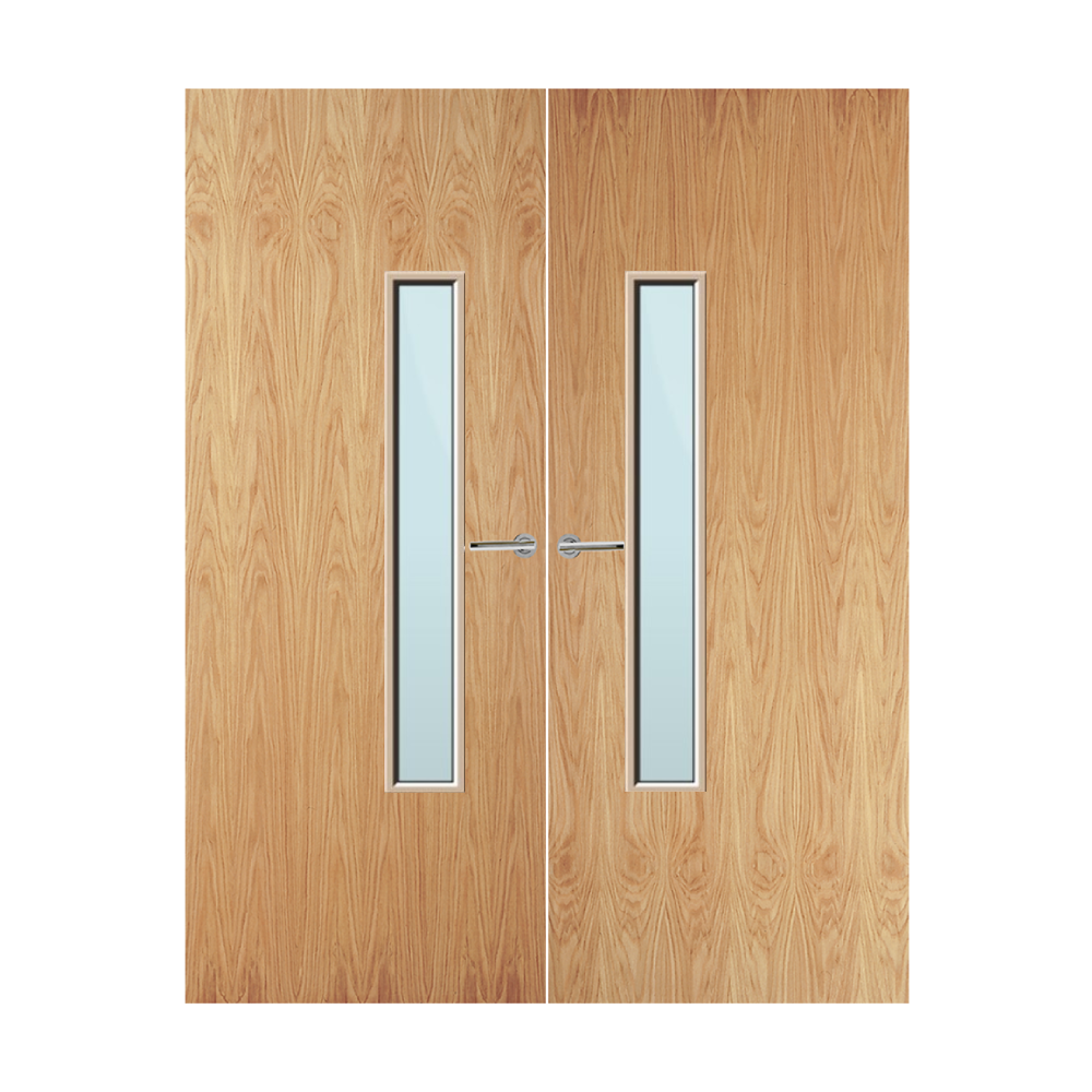 Oak Veneer 18G Glazed Pair FD60 Internal Fire Door