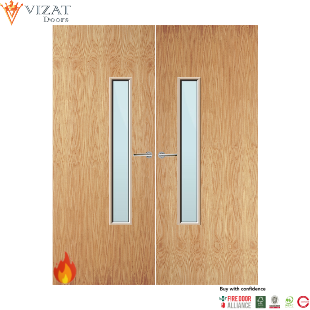 Oak Veneer 18G Glazed Pair FD60 Internal Fire Door