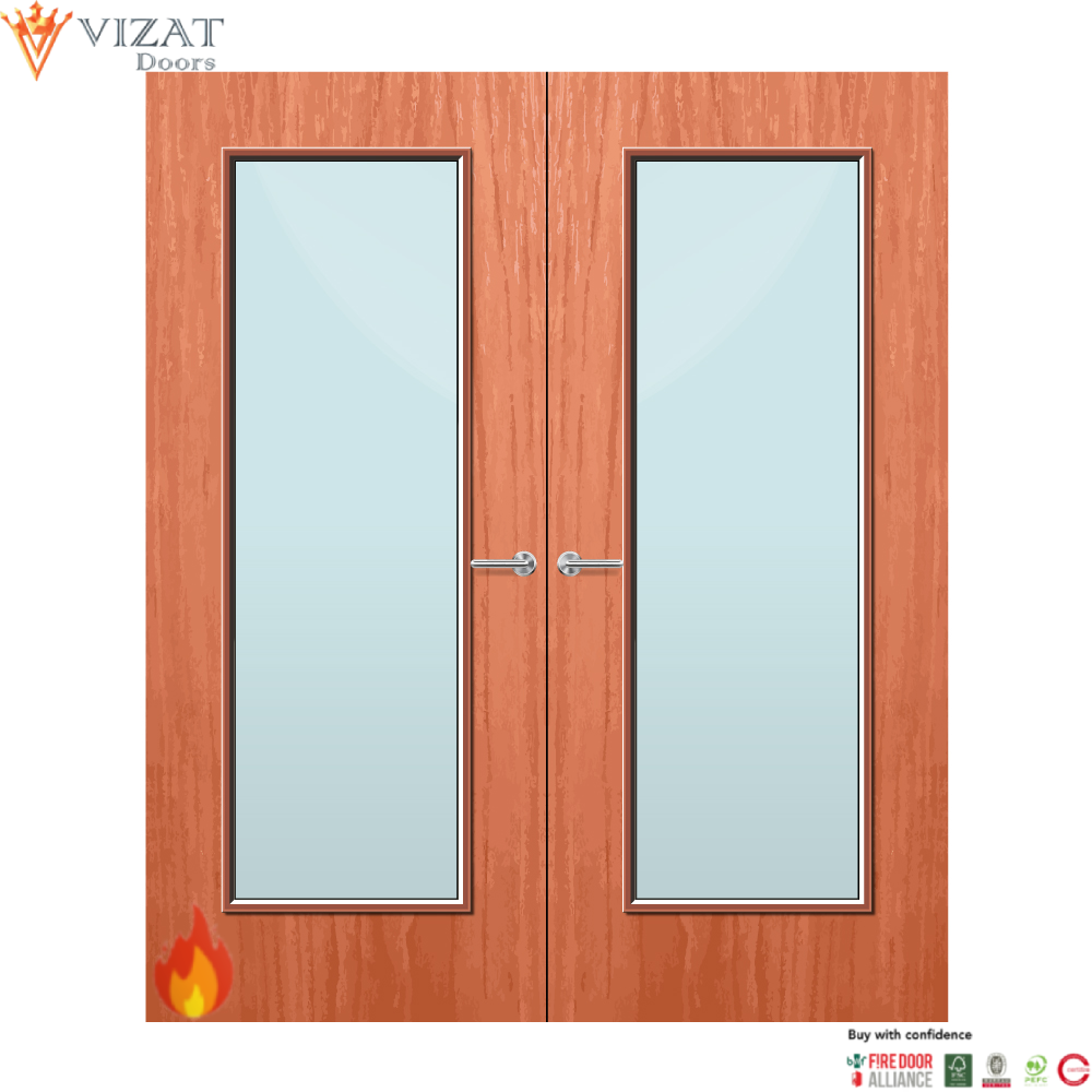 Cherry Veneer 19G Glazed Pair FD60 Internal Fire Door