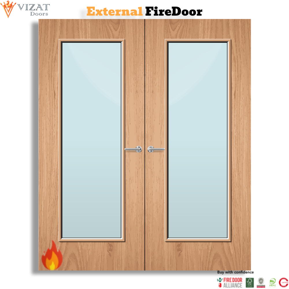 External Plywood Paint Grade 19G Glazed Pair FD30 Fire Door