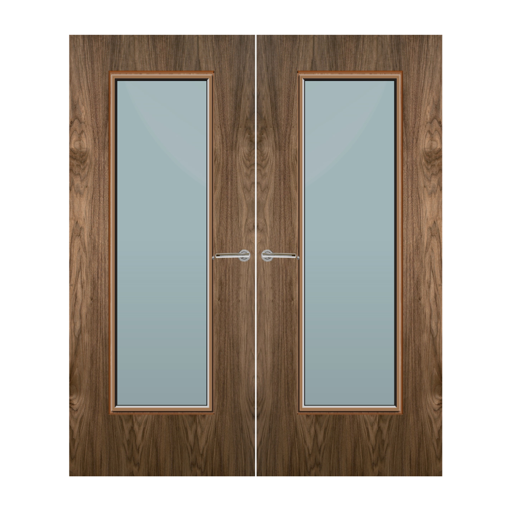 Walnut Veneer 19G Glazed Pair FD60 Internal Fire Door