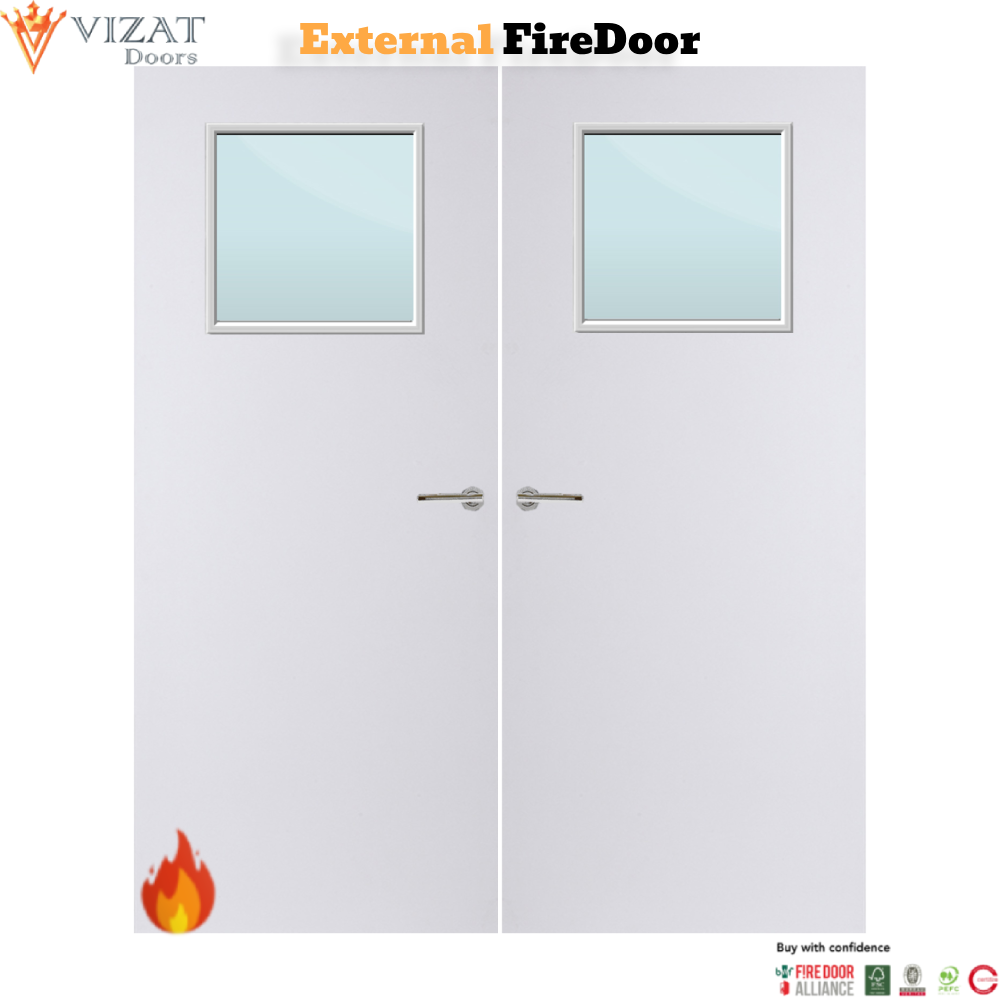 External Plywood Paint Grade Premium 1G Glazed Pair FD30 Fire Door