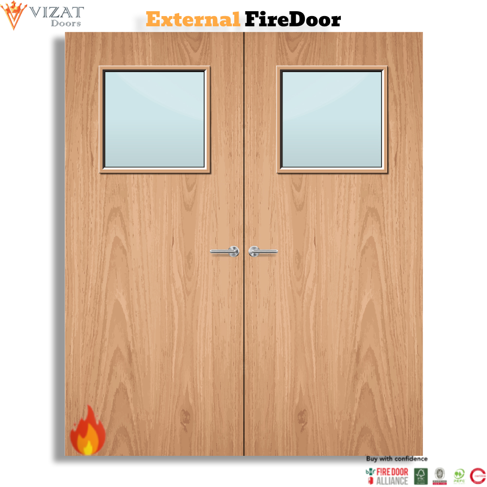External Plywood Paint Grade 1G Glazed Pair FD30 Fire Door