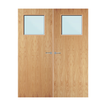 Load image into Gallery viewer, Oak Veneer 1G Glazed Pair FD60 Internal Fire Door
