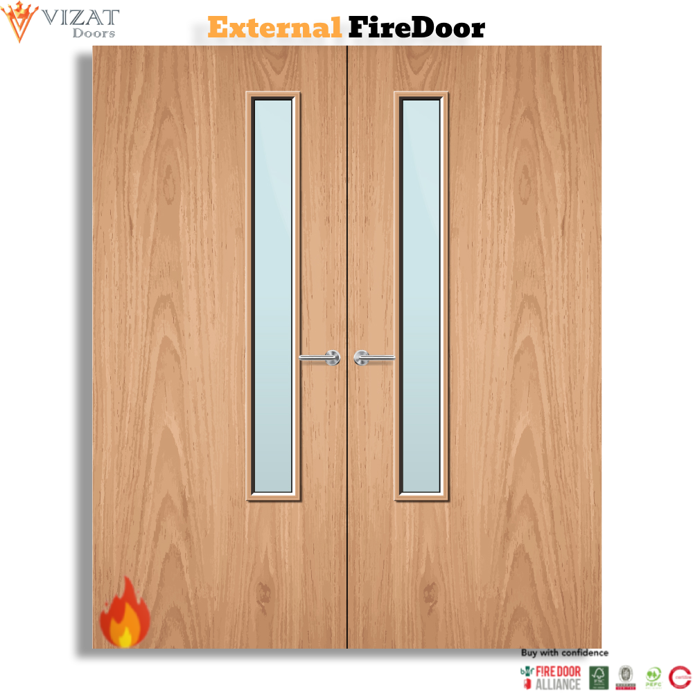 External Plywood Paint Grade 20G Glazed Pair FD30 Fire Door