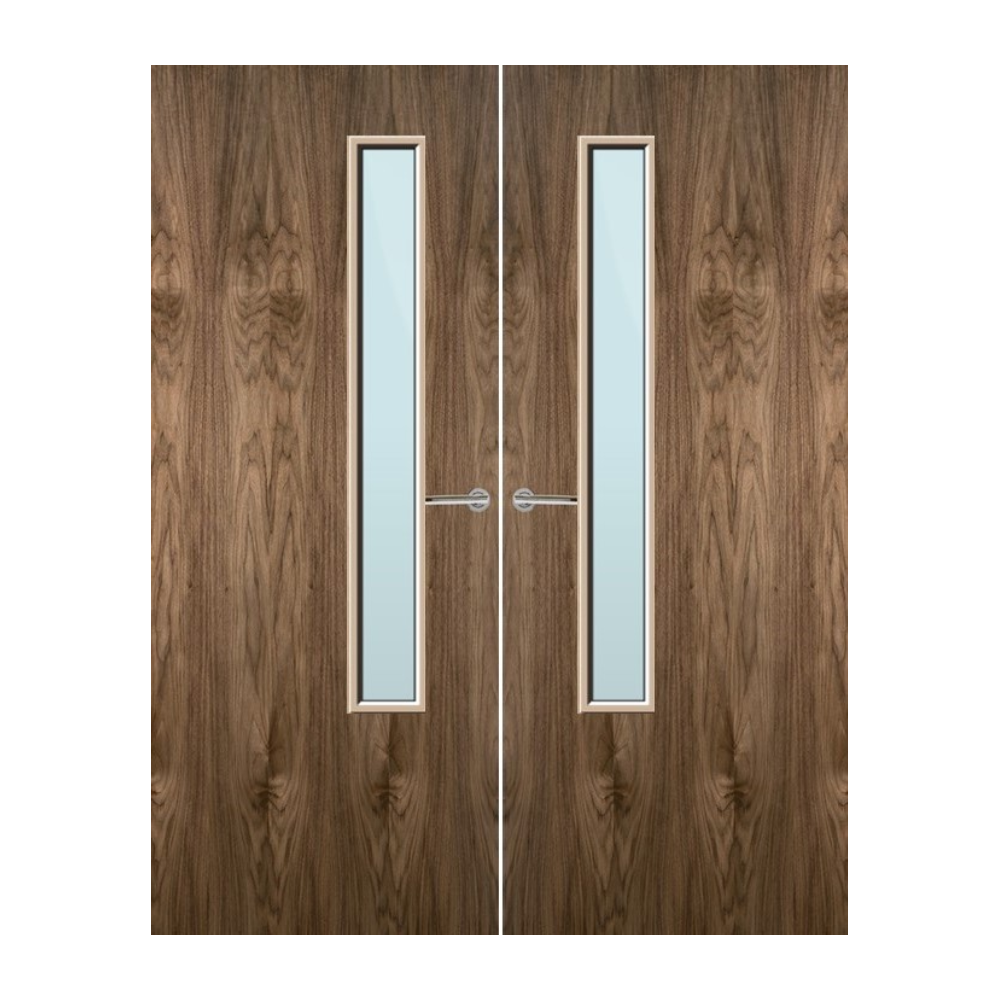 Walnut Veneer 20G Glazed Pair FD30 Internal Fire Door
