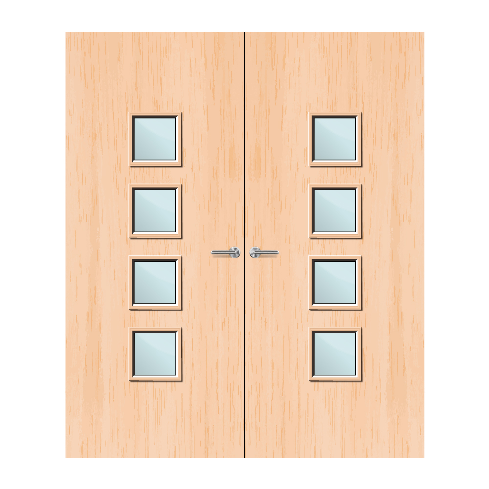 Maple Veneer 22G Glazed Pair FD60 Internal Fire Door
