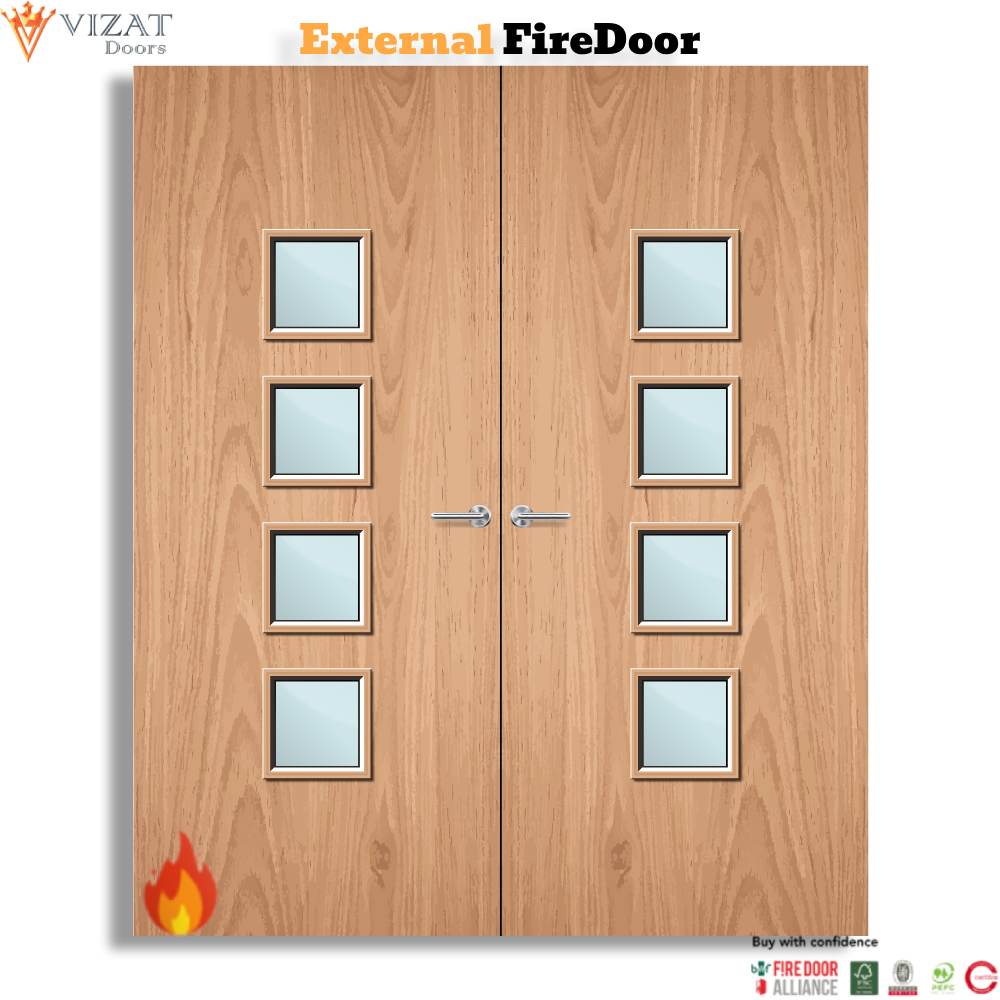 External Plywood Paint Grade 22G Glazed Pair FD30 Fire Door