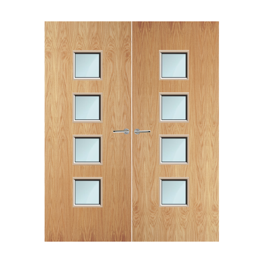 Oak Veneer 22G Glazed Pair FD60 Internal Fire Door