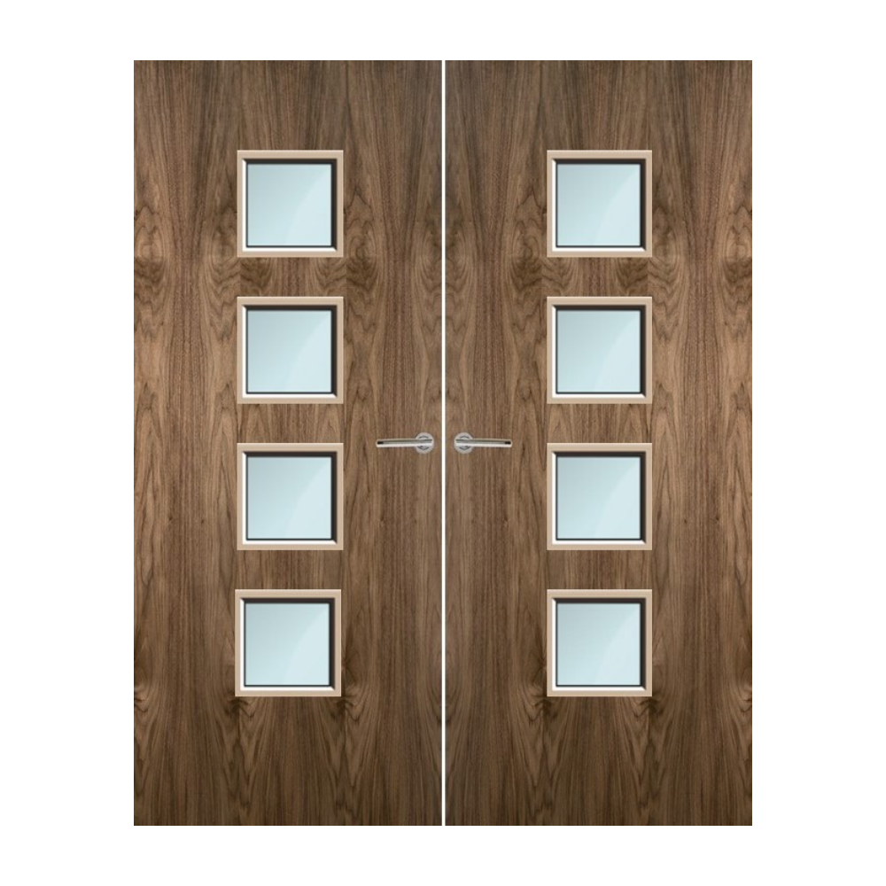 Walnut Veneer 22G Glazed Pair FD60 Internal Fire Door