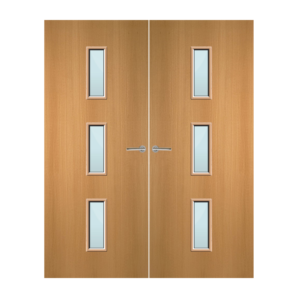 Beech Veneer 23G Glazed Pair FD30 Internal Fire Door