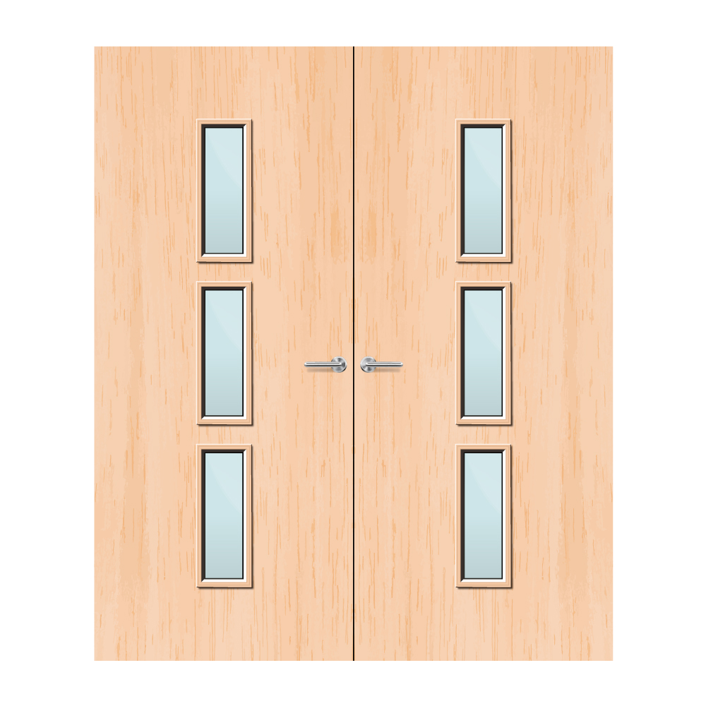 Maple Veneer 23G Glazed Pair FD60 Internal Fire Door