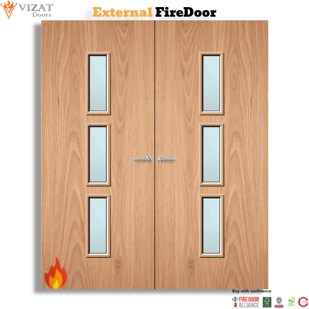External Plywood Paint Grade 23G Glazed Pair FD30 Fire Door