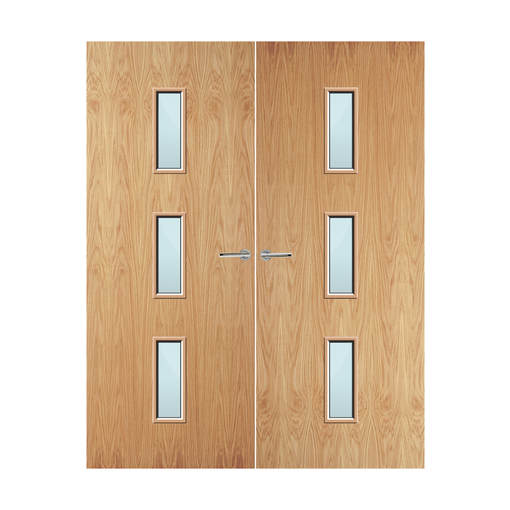 Oak Veneer 23G Glazed Pair FD30 Internal Fire Door