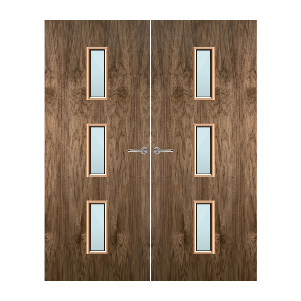 Walnut Veneer 23G Glazed Pair FD60 Internal Fire Door