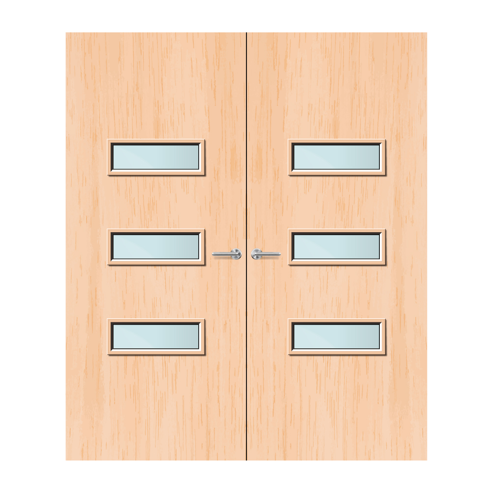 Maple Veneer 24G Glazed Pair FD60 Internal Fire Door