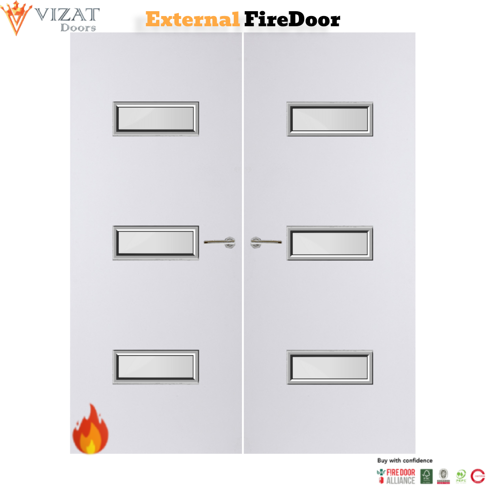 External Plywood Paint Grade Premium 24G Glazed Pair FD30 Fire Door
