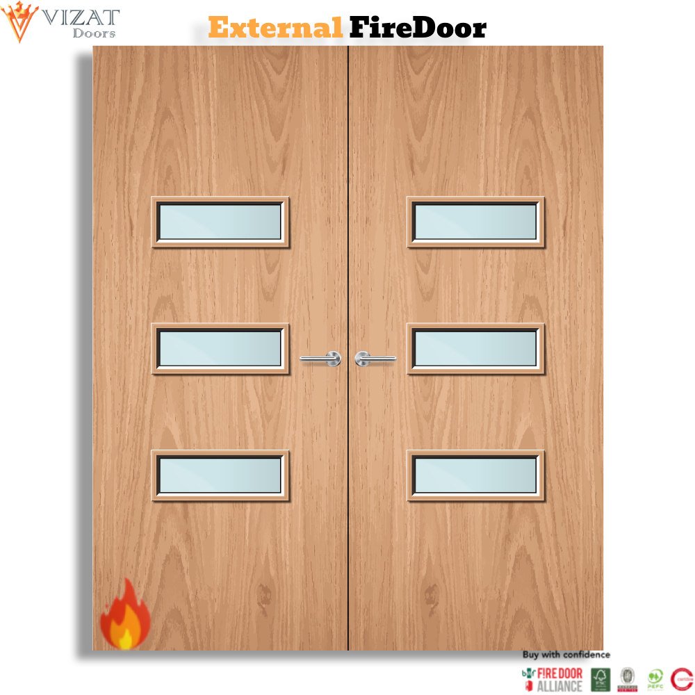 External Plywood Paint Grade 24G Glazed Pair FD60 Fire Door