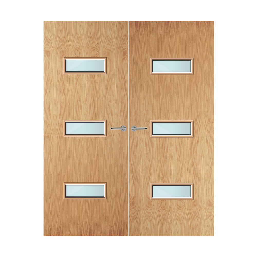 Oak Veneer 24G Glazed Pair FD60 Internal Fire Door