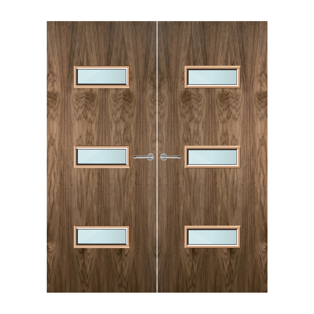 Walnut Veneer 24G Glazed Pair FD60 Internal Fire Door