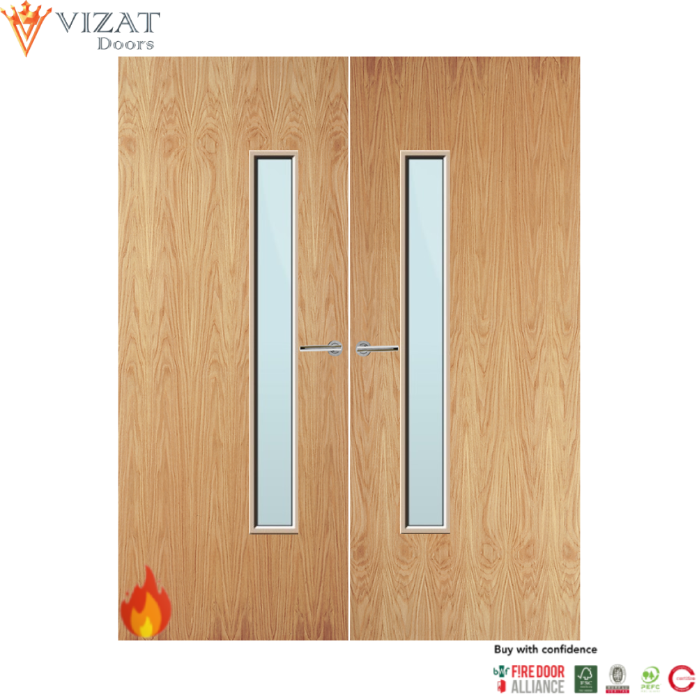 Oak Veneer 25G Glazed Pair FD60 Internal Fire Door