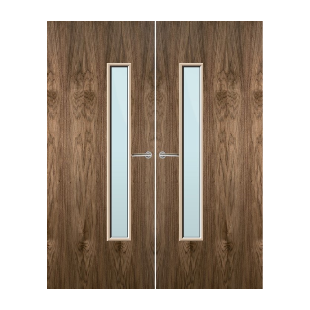 Walnut Veneer 25G Glazed Pair FD60 Internal Fire Door