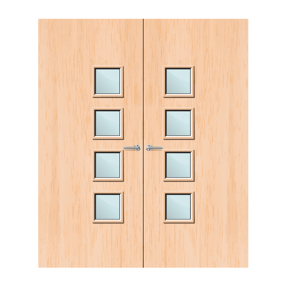 Maple Veneer 26G Glazed Pair FD60 Internal Fire Door