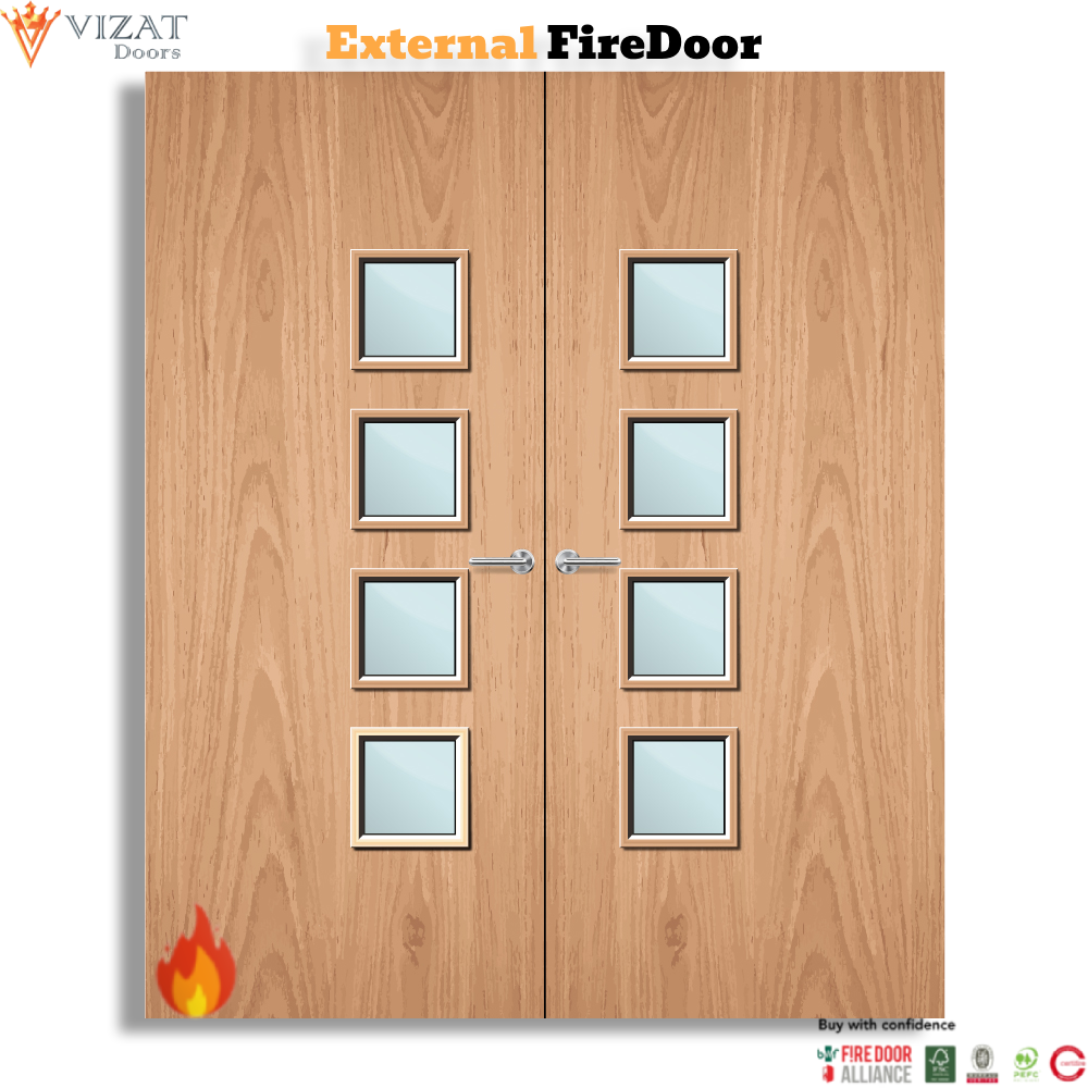 External Plywood Paint Grade 26G Glazed Pair FD60 Fire Door
