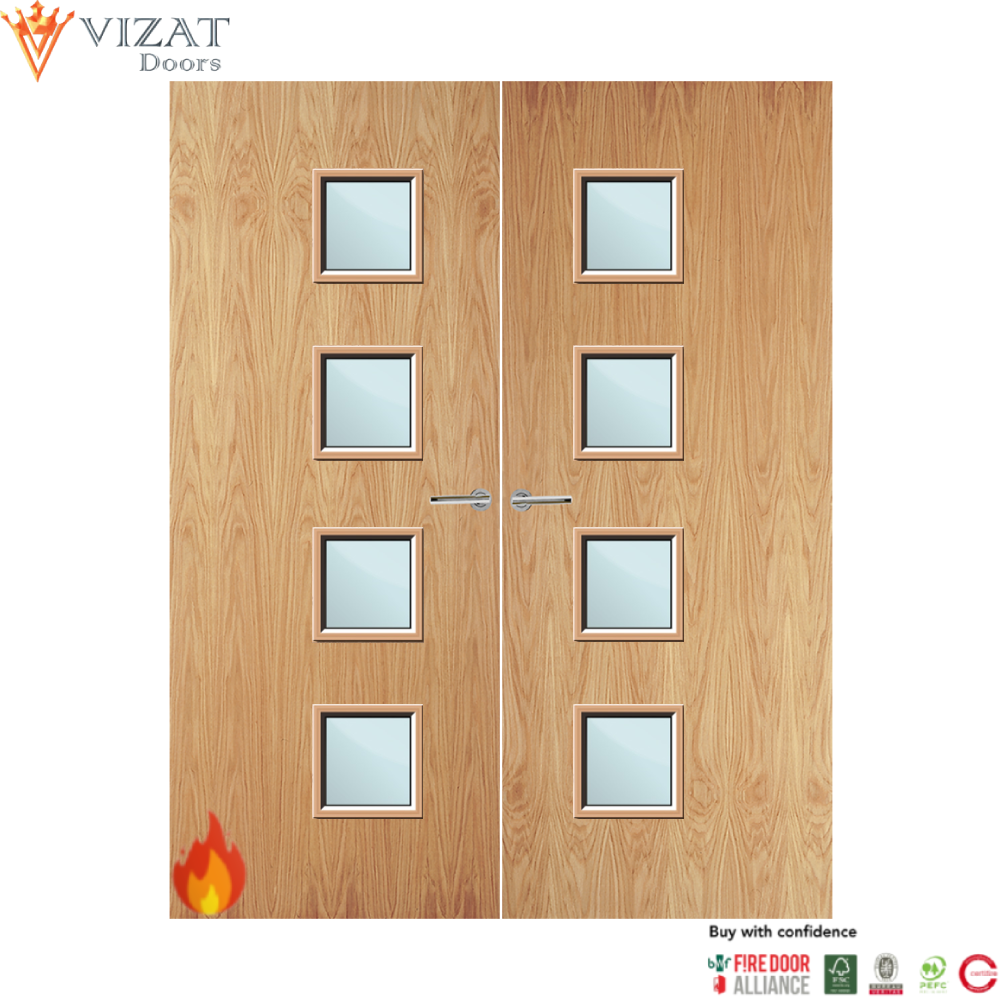 Oak Veneer 26G Glazed Pair FD60 Internal Fire Door