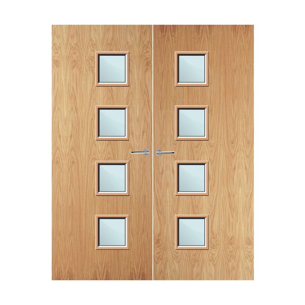 Oak Veneer 26G Glazed Pair FD60 Internal Fire Door