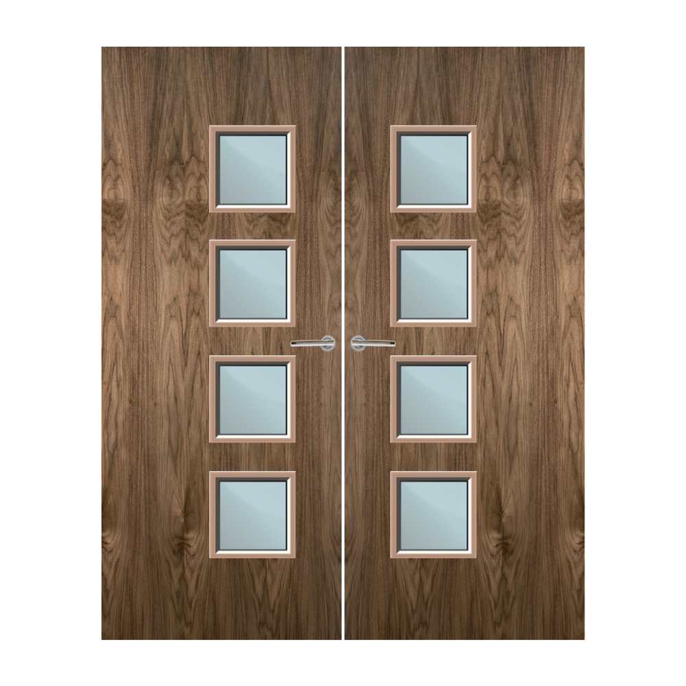 Walnut Veneer 26G Glazed Pair FD60 Internal Fire Door