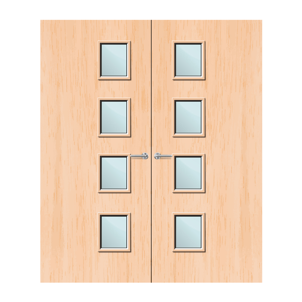 Maple Veneer 27G Glazed Pair FD60 Internal Fire Door