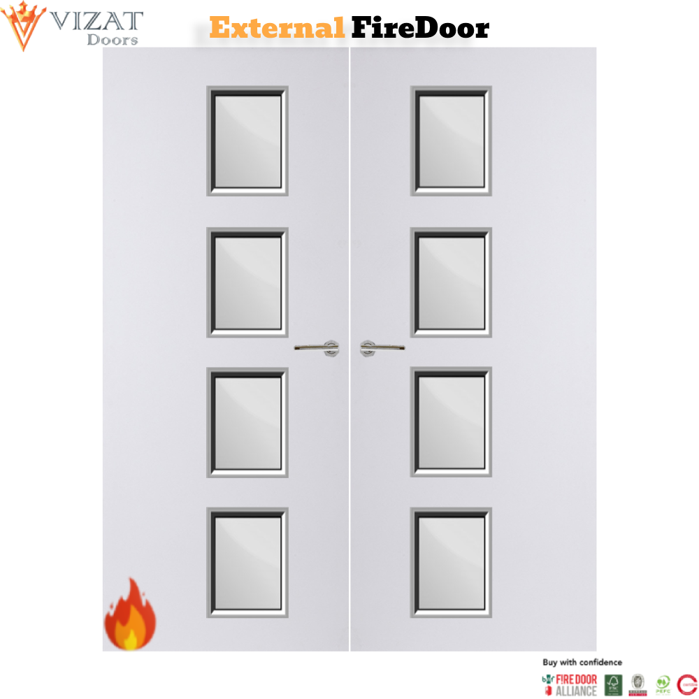 External Plywood Paint Grade Premium 27G Glazed Pair FD30 Fire Door