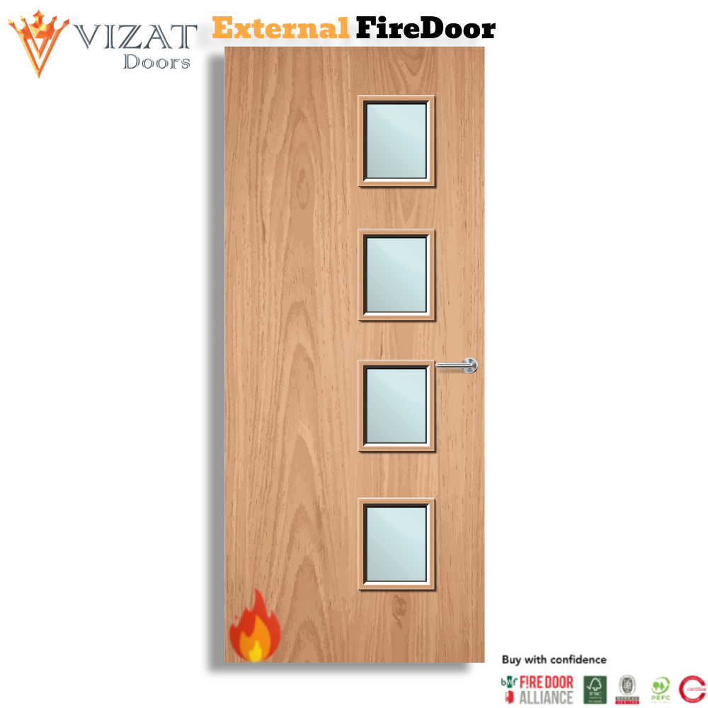 External Plywood Paint Grade 27G Glazed FD60 Fire Door