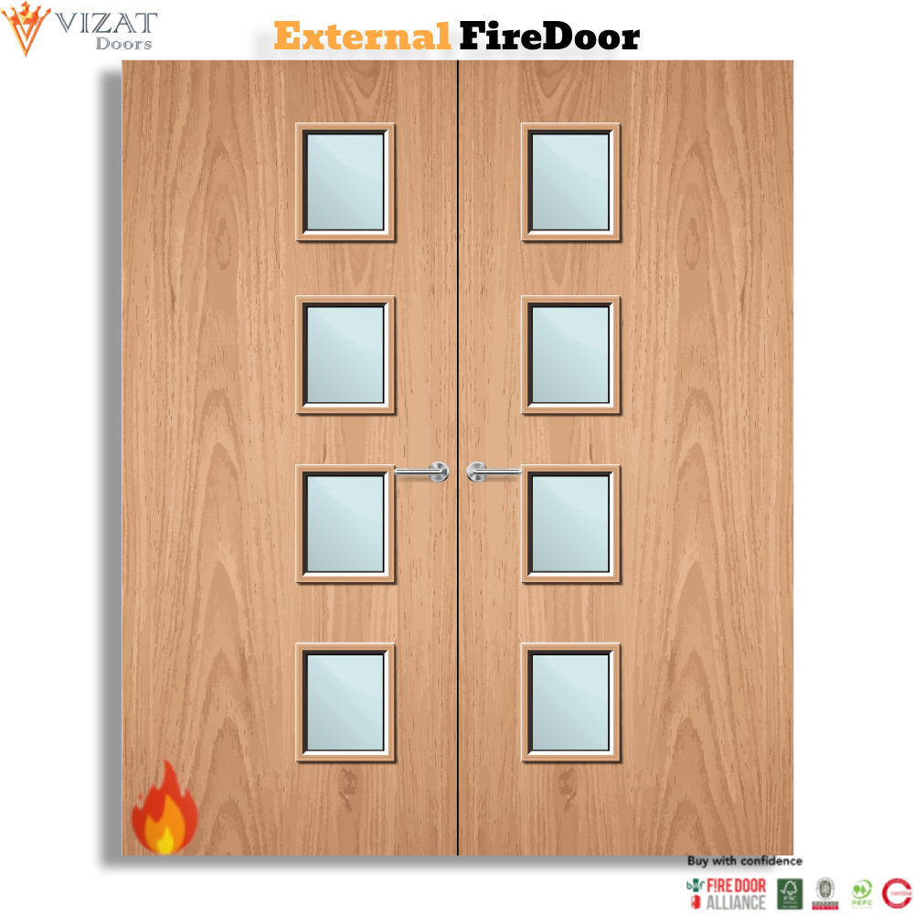 External Plywood Paint Grade 27G Glazed Pair FD30 Fire Door