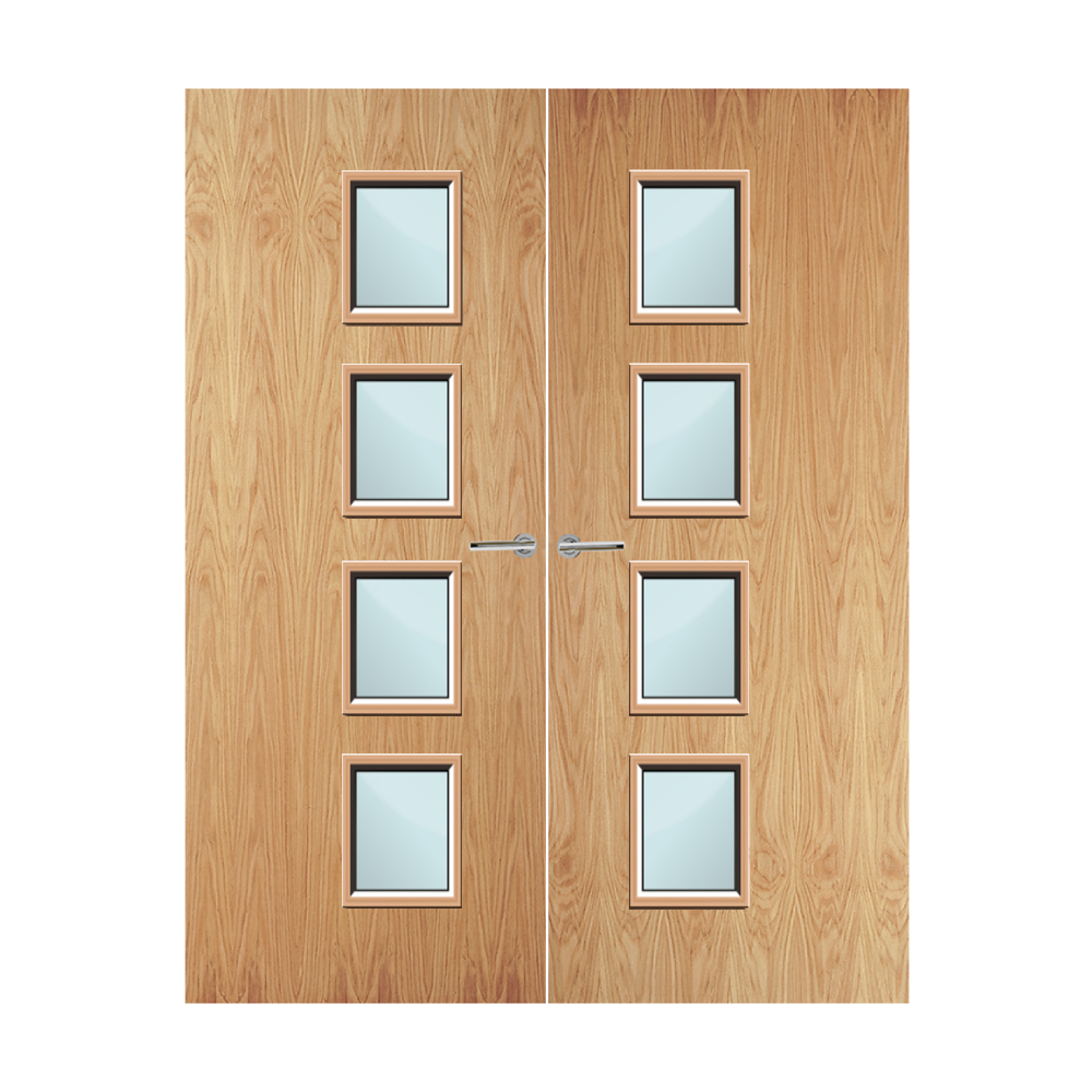 Oak Veneer 27G Glazed Pair FD60 Internal Fire Door