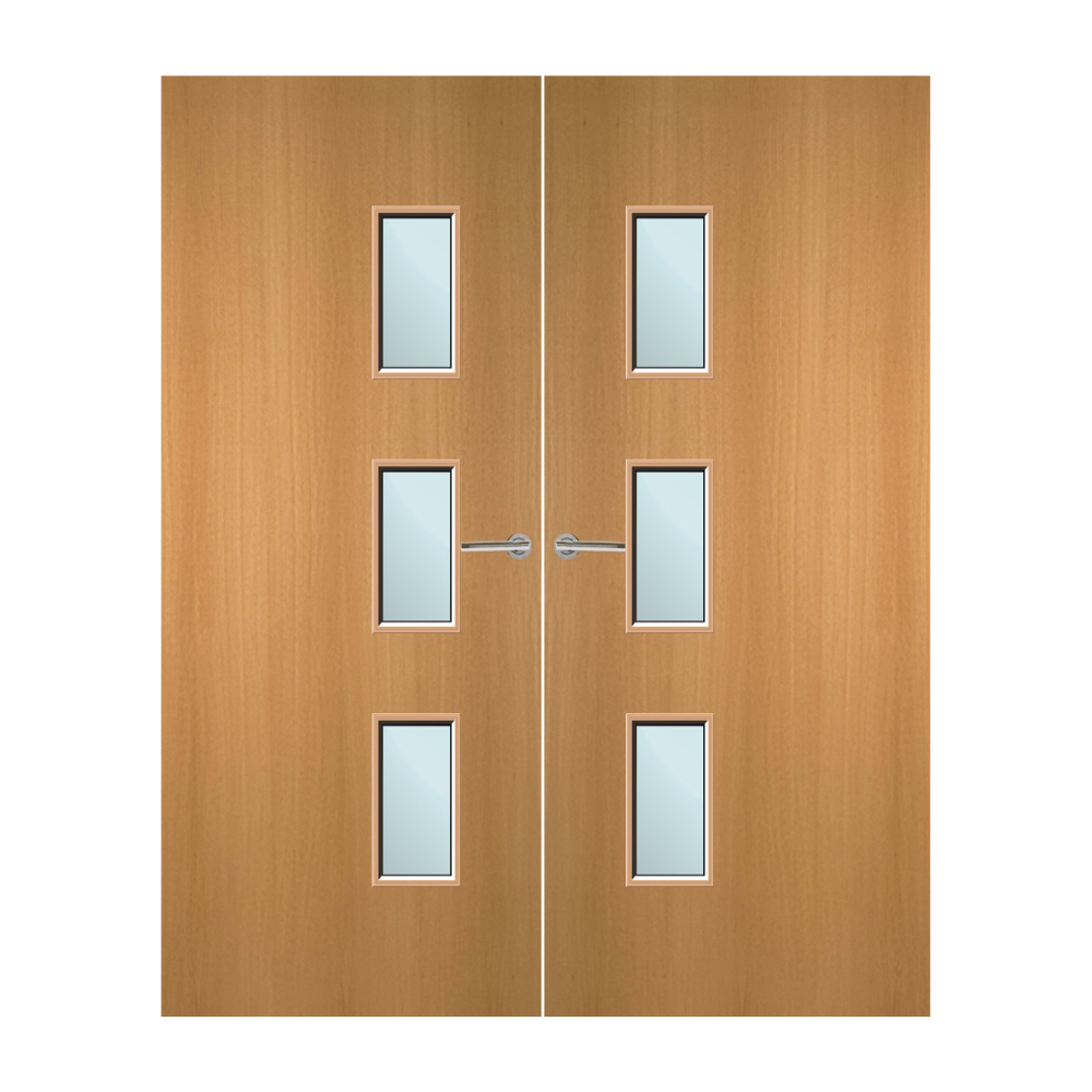 Beech Veneer 28G Glazed Pair FD30 Internal Fire Door