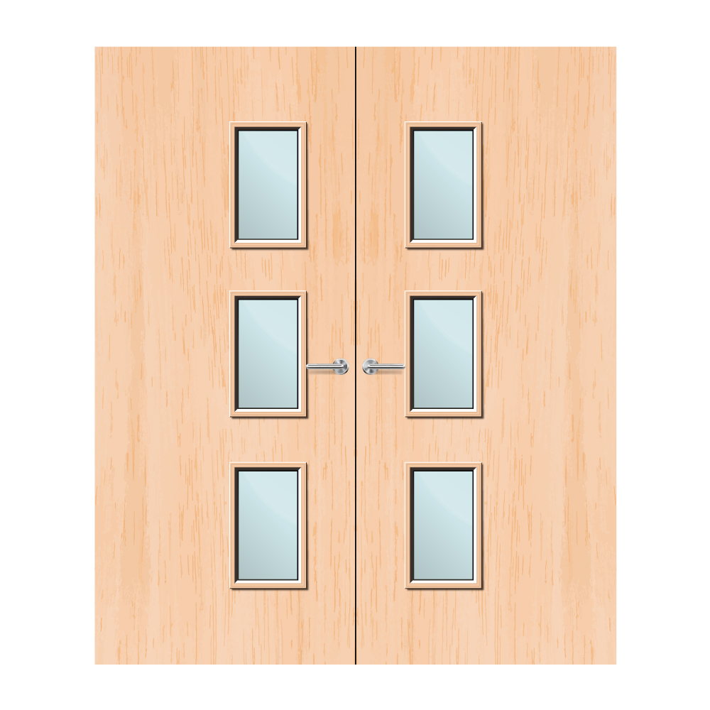 Maple Veneer 28G Glazed Pair FD60 Internal Fire Door