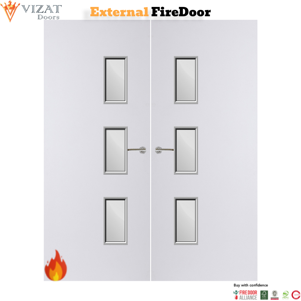 External Plywood Paint Grade Premium 28G Glazed Pair FD30 Fire Door