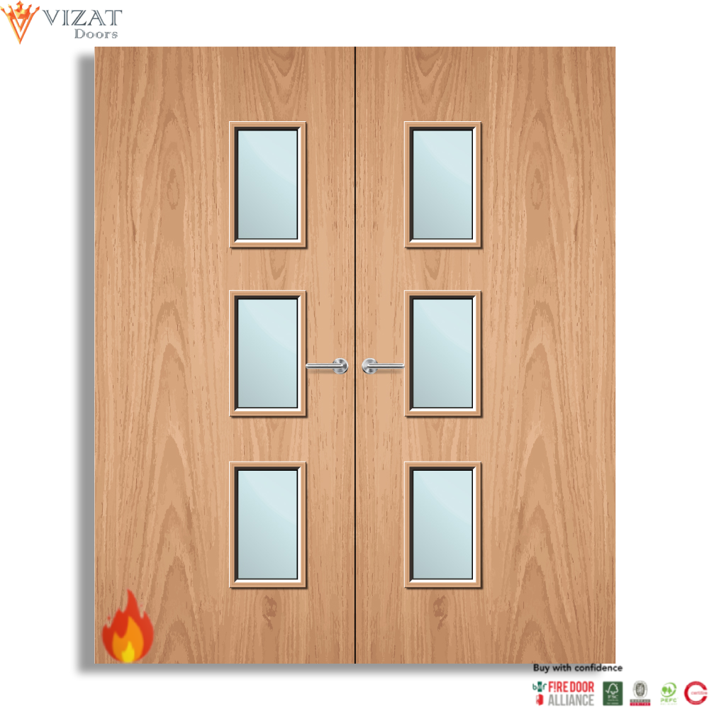 Plywood Paint Grade 28G Glazed Pair FD30 Internal Fire Door