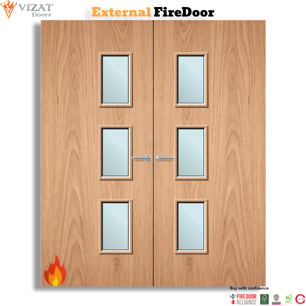 External Plywood Paint Grade 28G Glazed Pair FD30 Fire Door