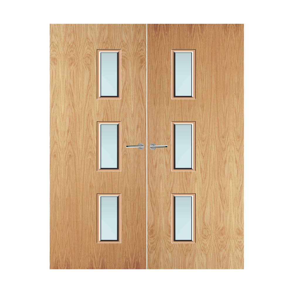 Oak Veneer 28G Glazed Pair FD60 Internal Fire Door