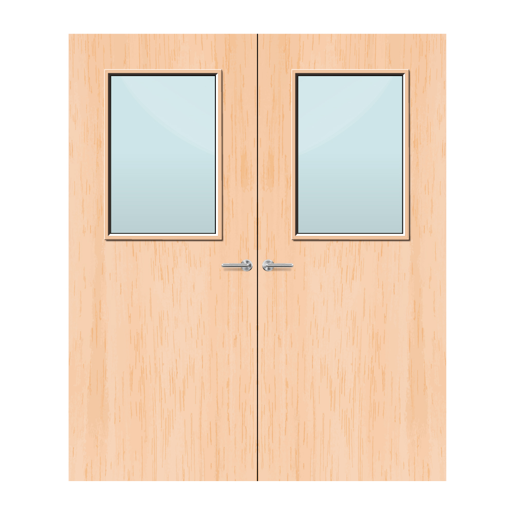 Maple Veneer 2G Glazed Pair FD60 Internal Fire Door