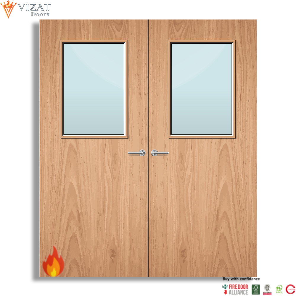 Plywood Paint Grade 2G Glazed Pair FD30 Internal Fire Door