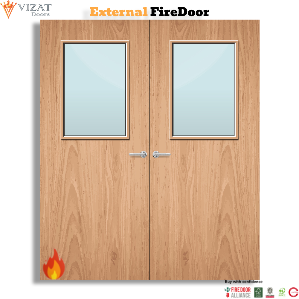 External Plywood Paint Grade 2G Glazed Pair FD60 Fire Door