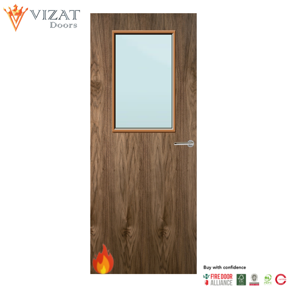 Walnut Veneer 2G Glazed FD30 Internal Fire Door