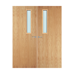 Load image into Gallery viewer, Oak Veneer 3G Glazed Pair FD60 Internal Fire Door
