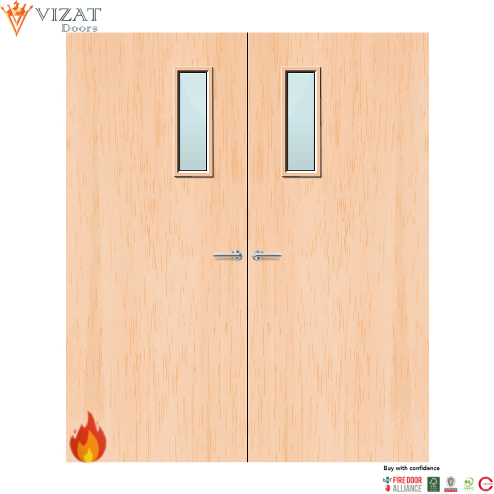 Maple Veneer 4G Glazed Pair FD30 Internal Fire Door