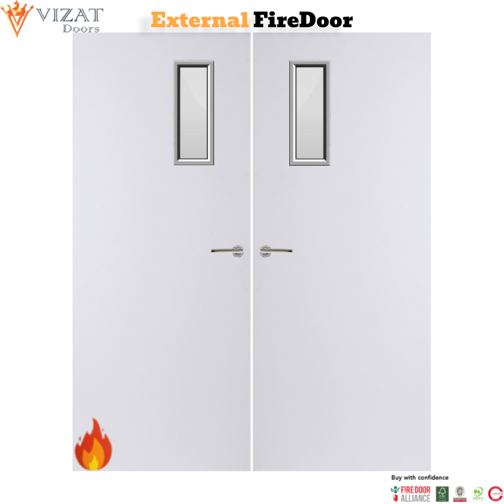 External Plywood Paint Grade Premium 4G Glazed Pair FD30 Fire Door
